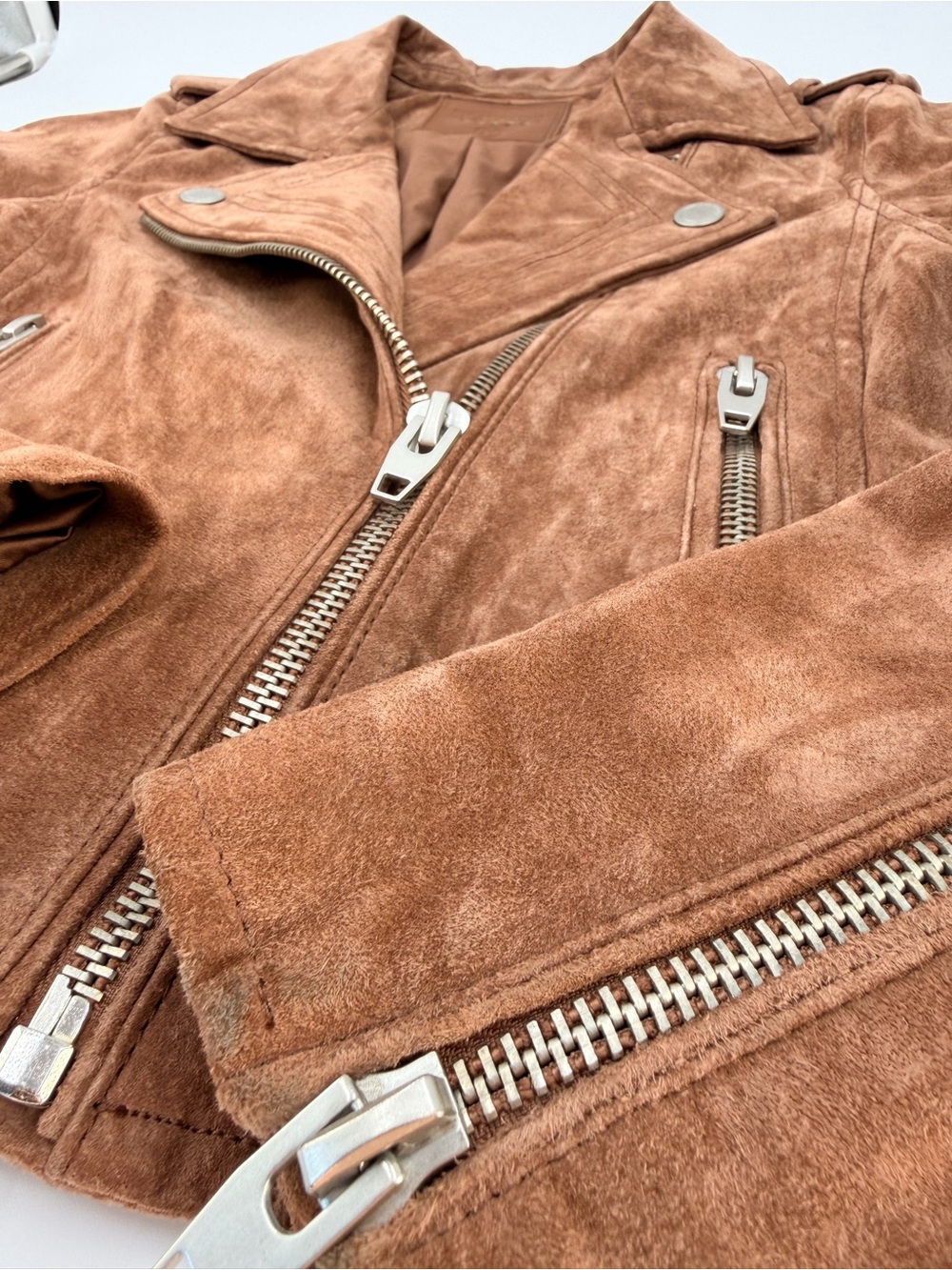 Blank NYC 100% Leather Suede Brown Cognac Jacket Motorcycle Biker Short Size XS